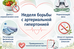 С 11 по 17 мая проходит Неделя борьбы с артериальной гипертонией и приверженности назначенной врачом терапии (в честь Всемирного дня борьбы с артериальной гипертонией 17 мая)